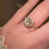 "Madonna" 2.0 Carat Halo Cushion Cut Diamond Shoulder 18k Yellow Gold Engagement Ring