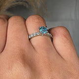 "Elvaris" Blue Sapphire 0.4 Carat Round Cut Lab Grown Diamond Shoulder Engagement Ring HM1259