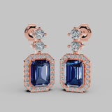 Emerald Cut 1 Carat Sapphire Diamond Halo Drop Earrings E1ECS