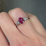 "Zymera" Oval Cut Ruby 1.00 Carat Natural Diamond Trilogy Engagement Ring HR1356