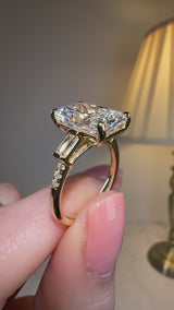 "Seline" 6 Carat Radiant Cut with Baguette Side Stone Trilogy Style Engagement Ring