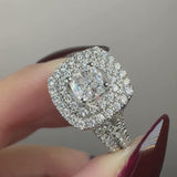 "Nassey" 2 Carat Cushion Cut Halo and Diamond Shoulder Matching Set Engagement Ring