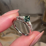 "Alena" White Gold Natural Diamond 0.40 Carat Pear Cut Teal Sapphire Engagement Ring