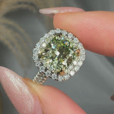 "Orvanyx" Green 2.01 Carat Cushion Cut Lab Grown Diamond Shoulder Engagement Ring HR1397