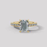 "Grace" Hidden Under Halo 4 Carat Elongated Radiant Cut Diamond Yellow Gold Engagement Ring